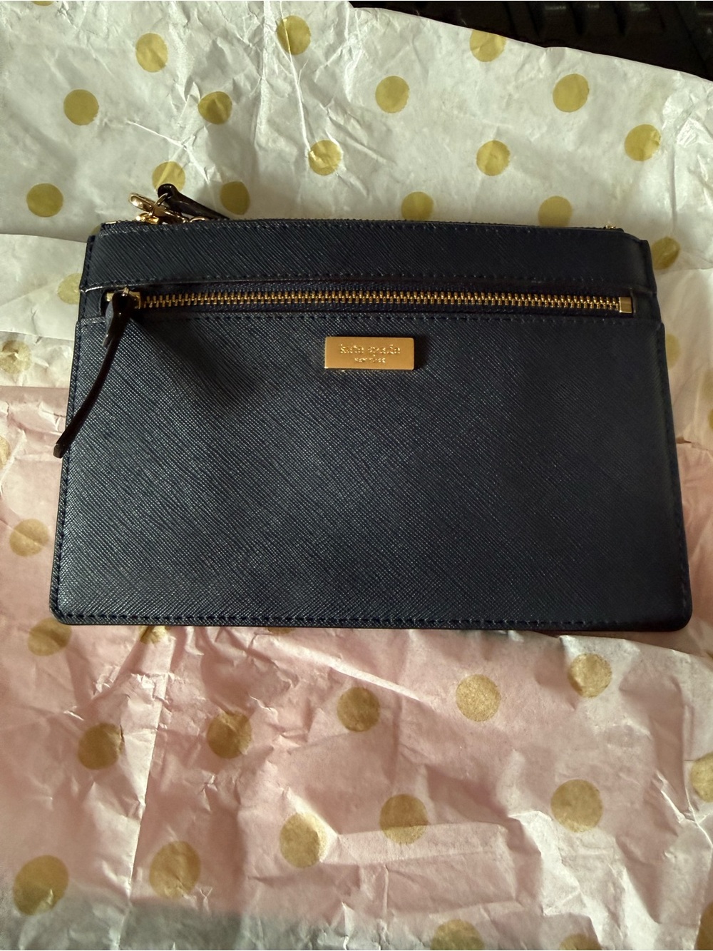 kate spade black saffiano leather zip wristlet with gold hardware